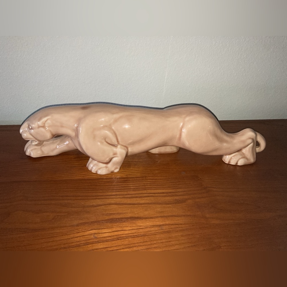 RARE 1950’s CERAMIC BEIGE PANTHER CAT TV MID CENTURY MODERN LAMP